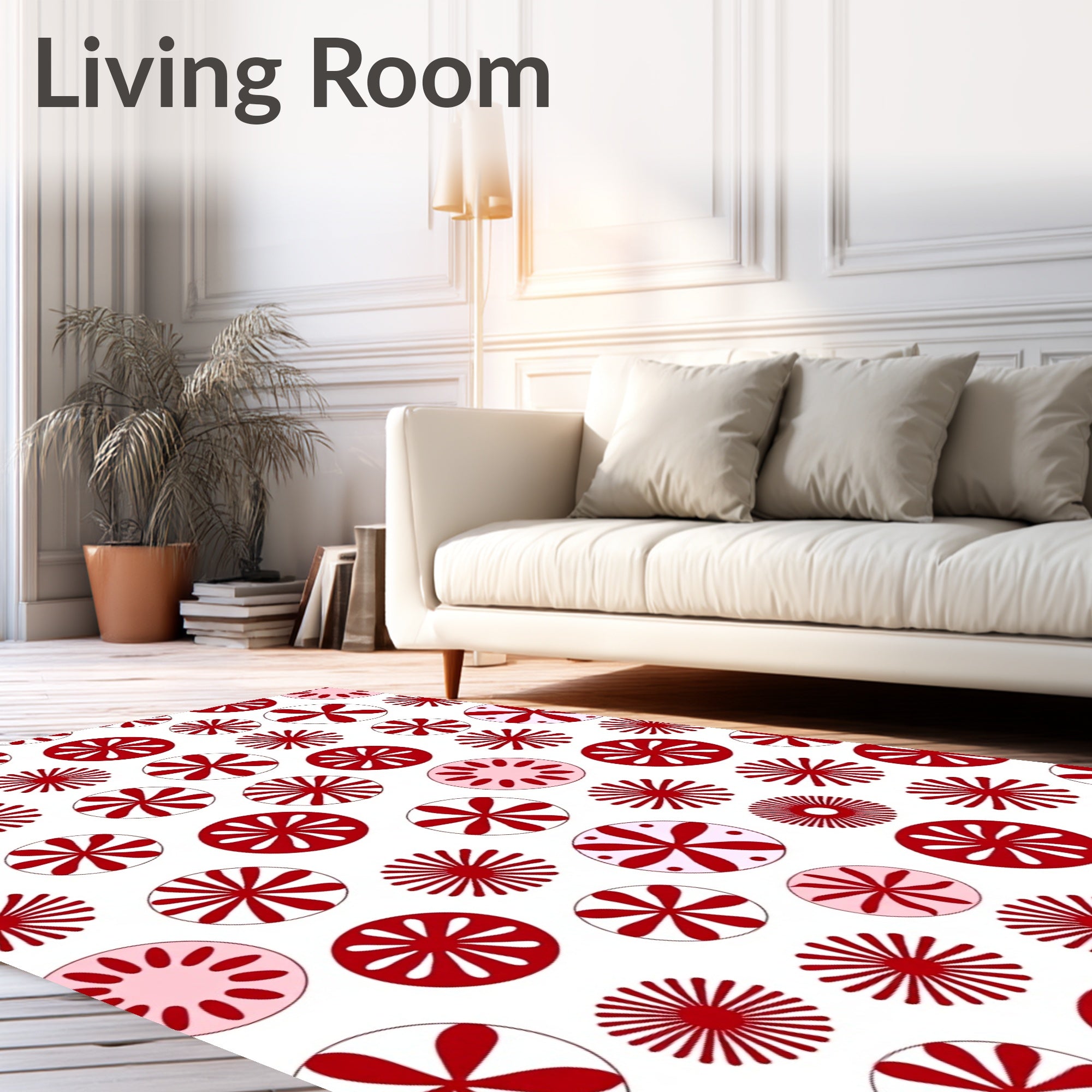 Red White Circular Bloom Rug