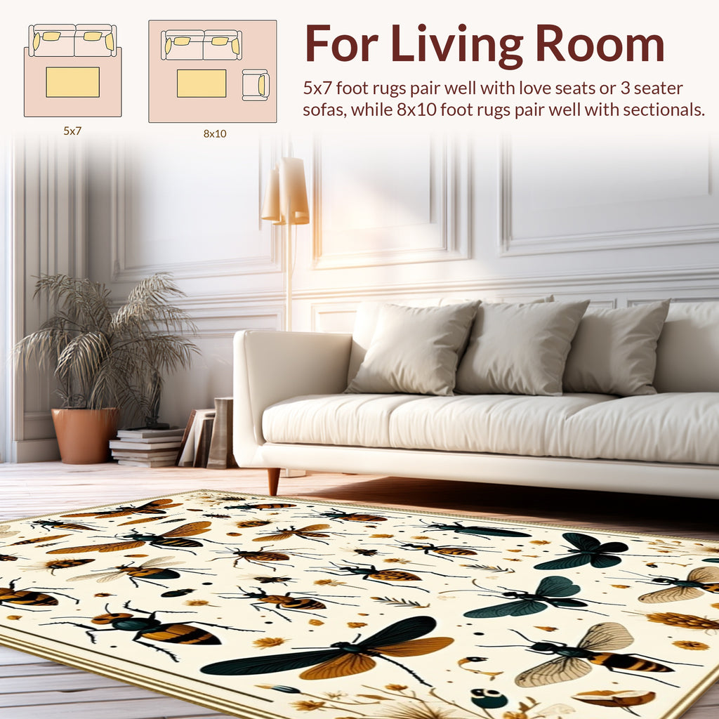 Insect Pattern With Botanical Accents Rug