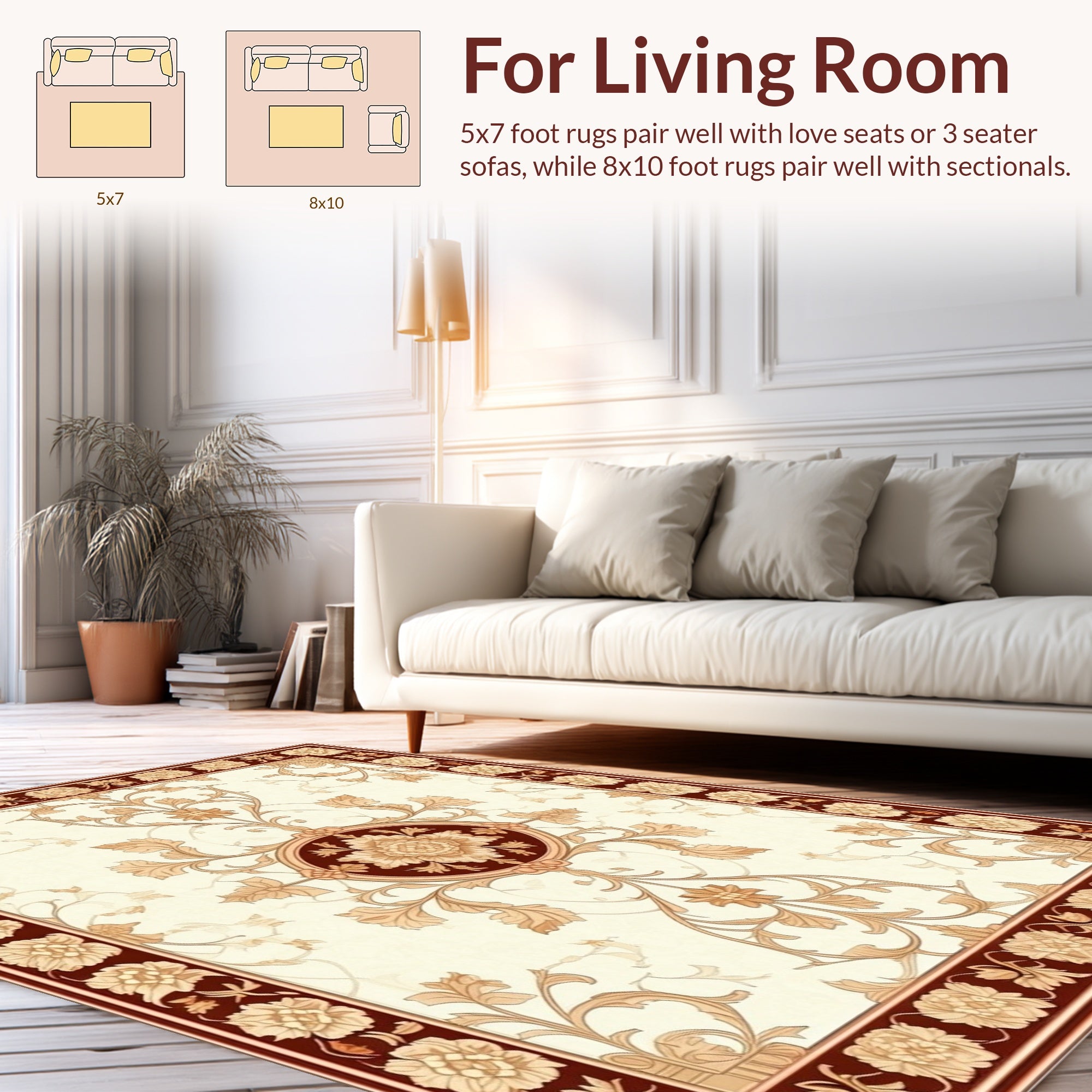 Cream Floral Vine With Maroon Border Rug