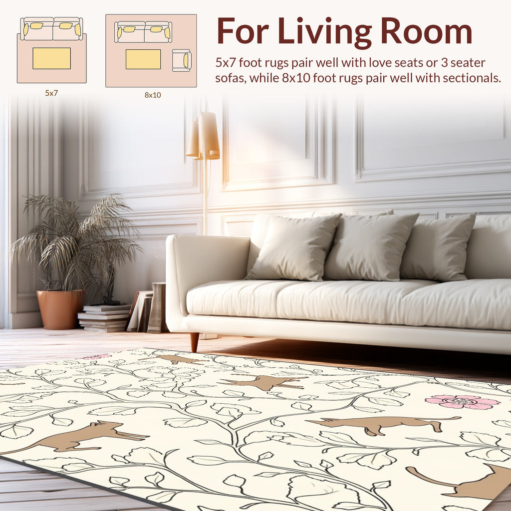 Whimsical Cats Floral Vine Pattern Rug