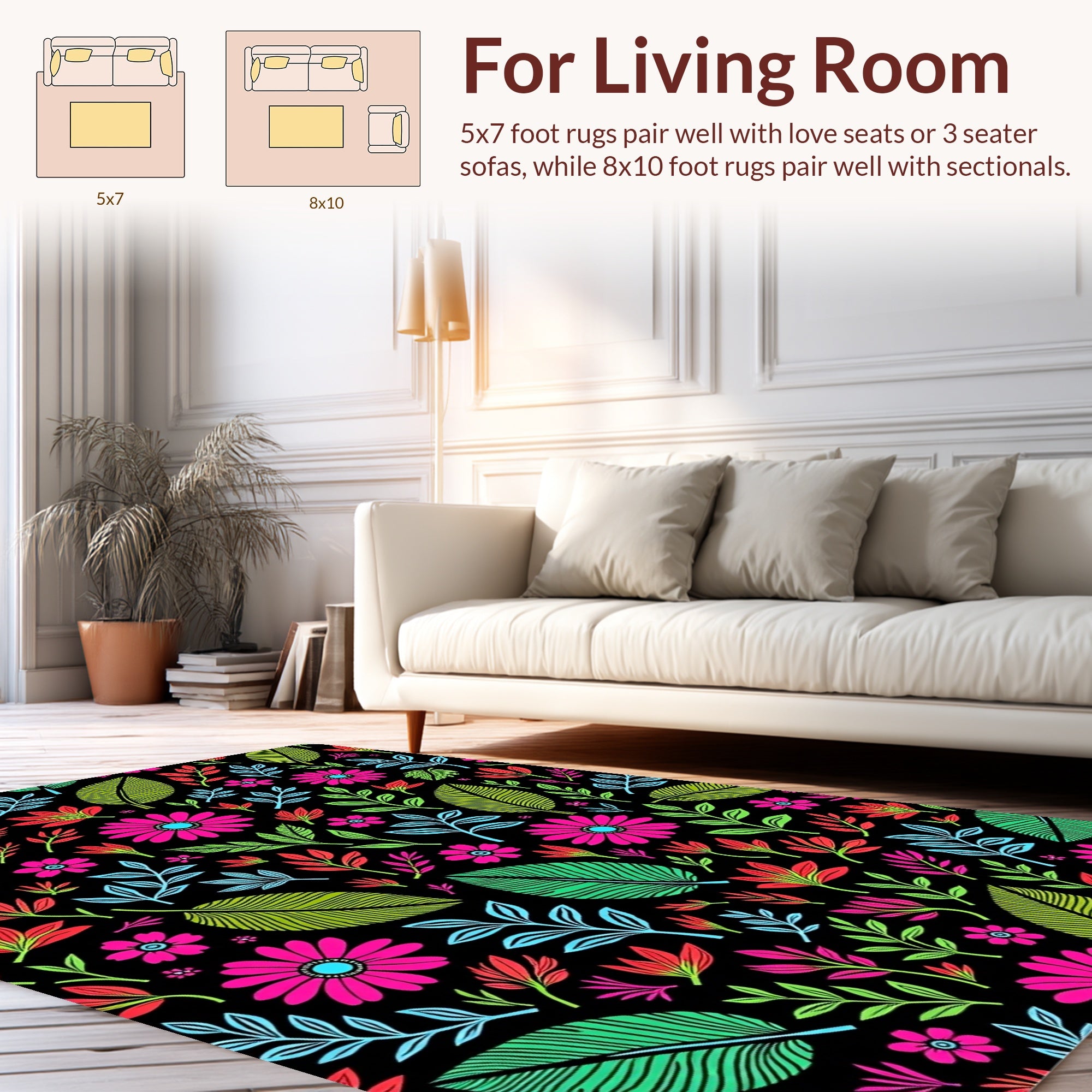 Vibrant Floral Leaf Pattern Rug