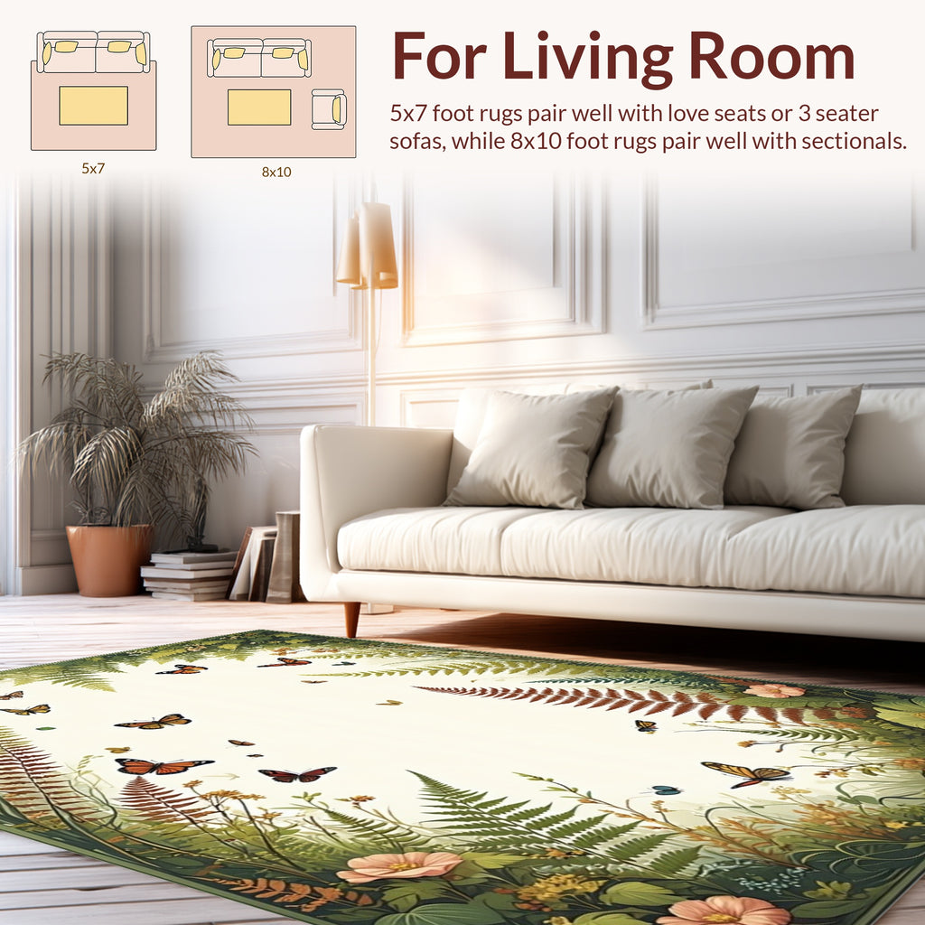 Enchanted Garden Butterfly Floral Ferns Rug