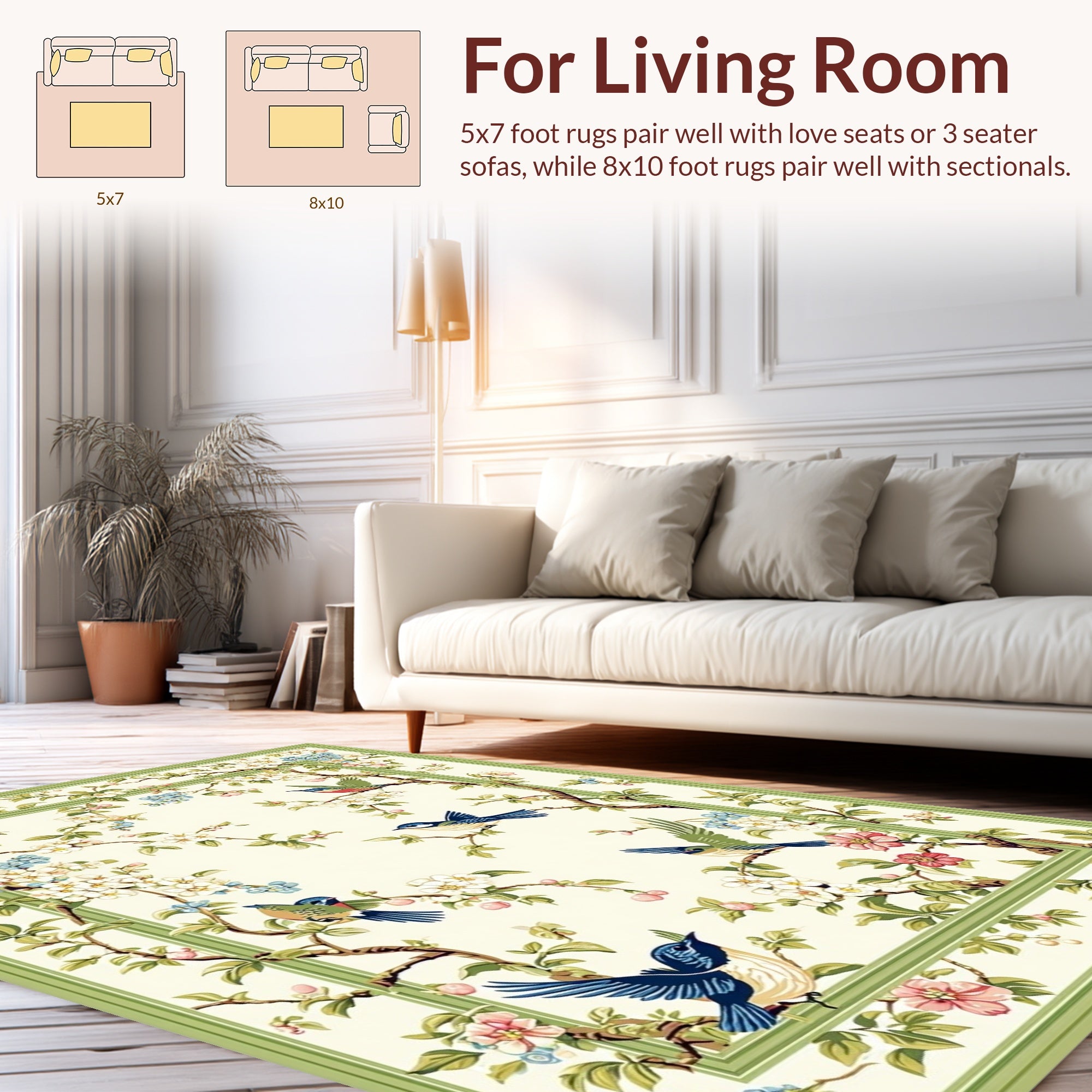 Charming Botanical Bird Branches Design Rug