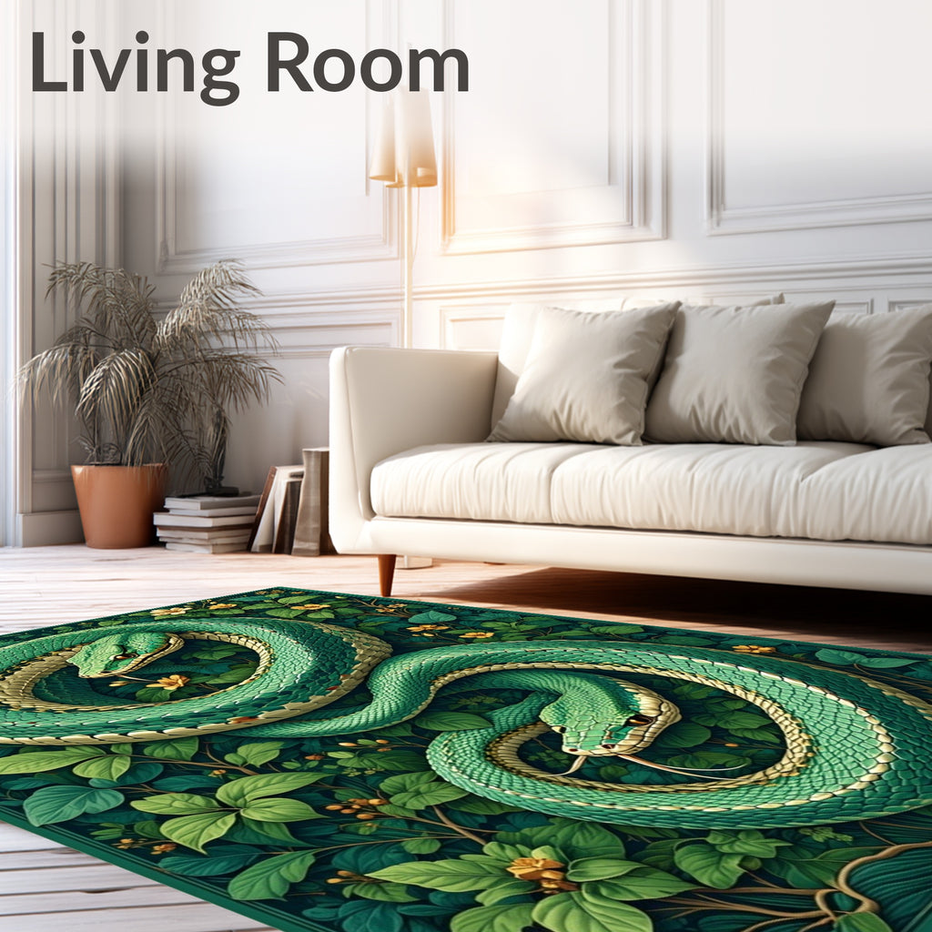 Emerald Snakes Amidst Verdant Foliage Rug