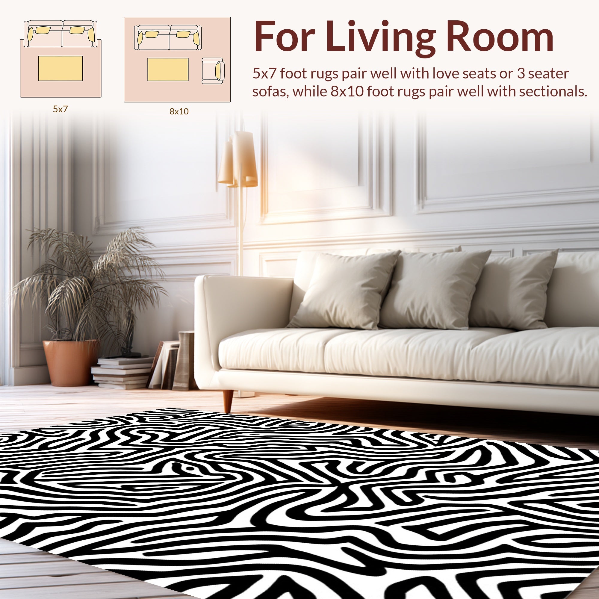 Abstract Black and White Maze Pattern Rug