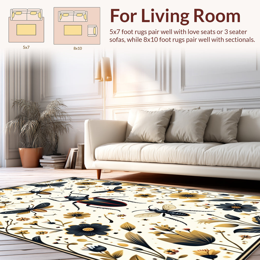Vintage Insect Floral Art Rug