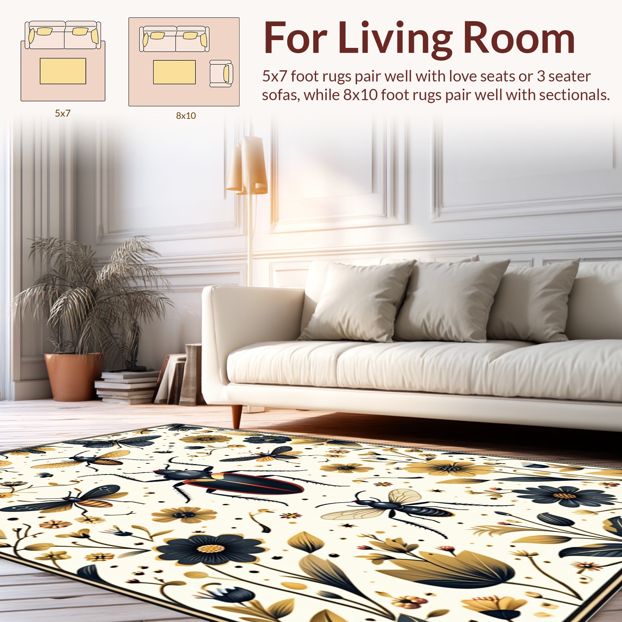 Vintage Insect Floral Art Rug