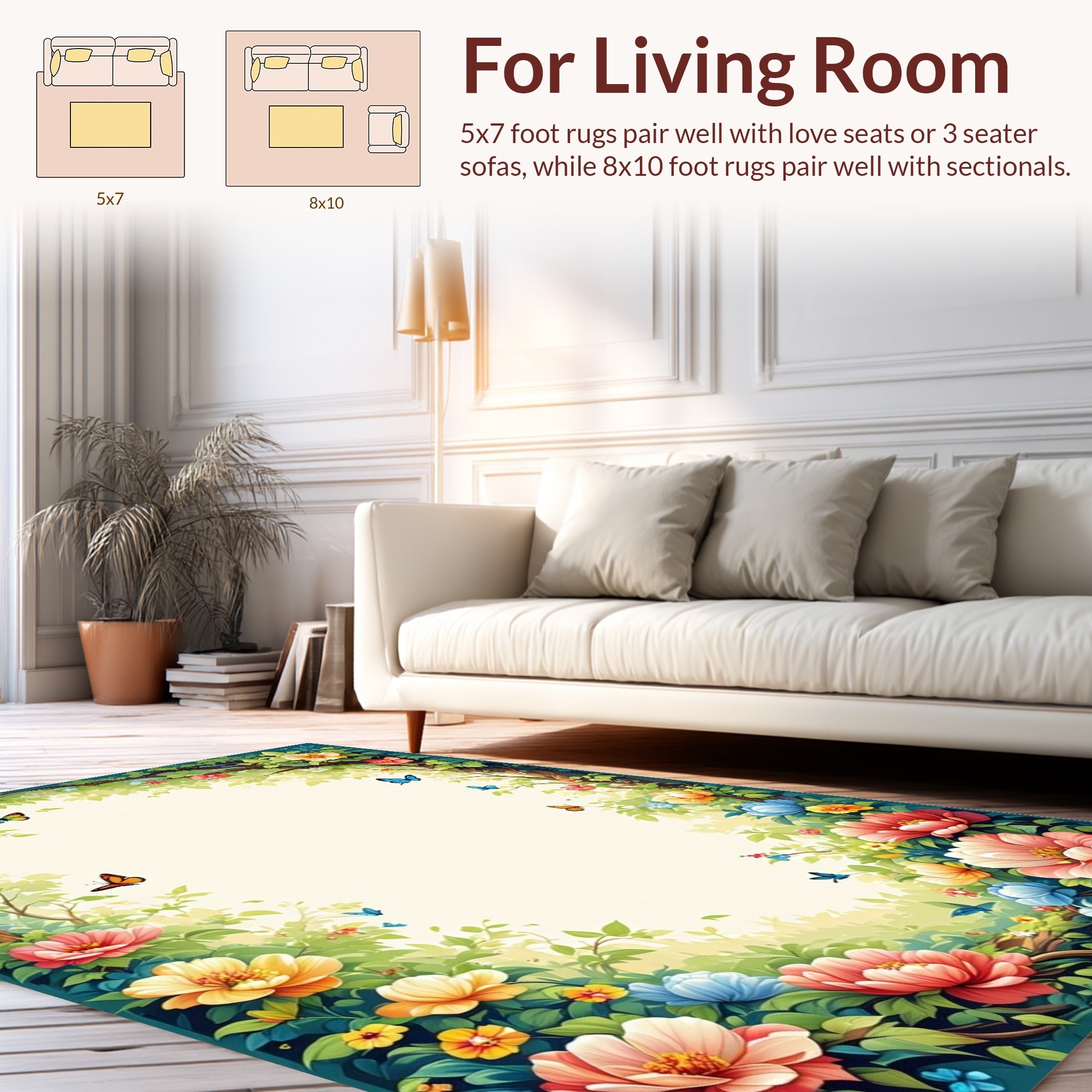 Lush Floral Garden With Butterflies Design Rug