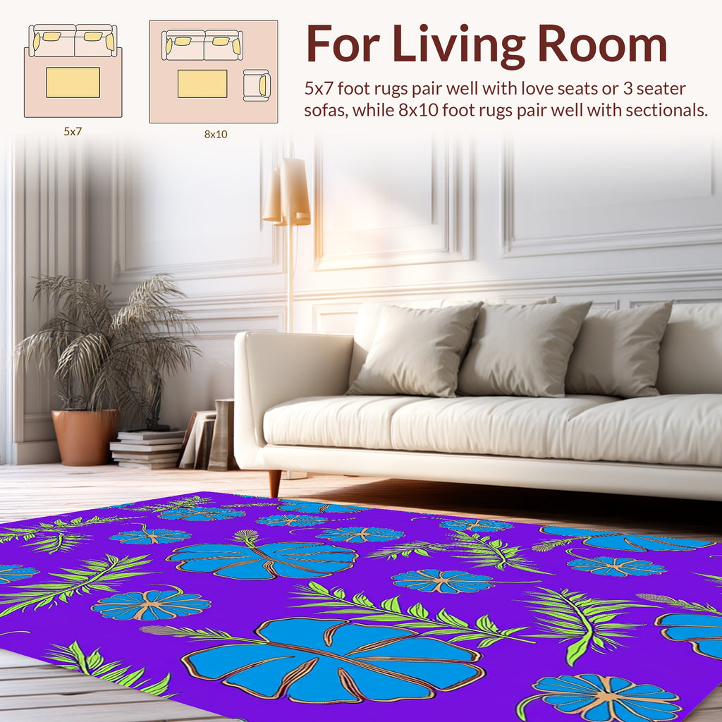Bold Blue Floral Tropical Pattern Rug