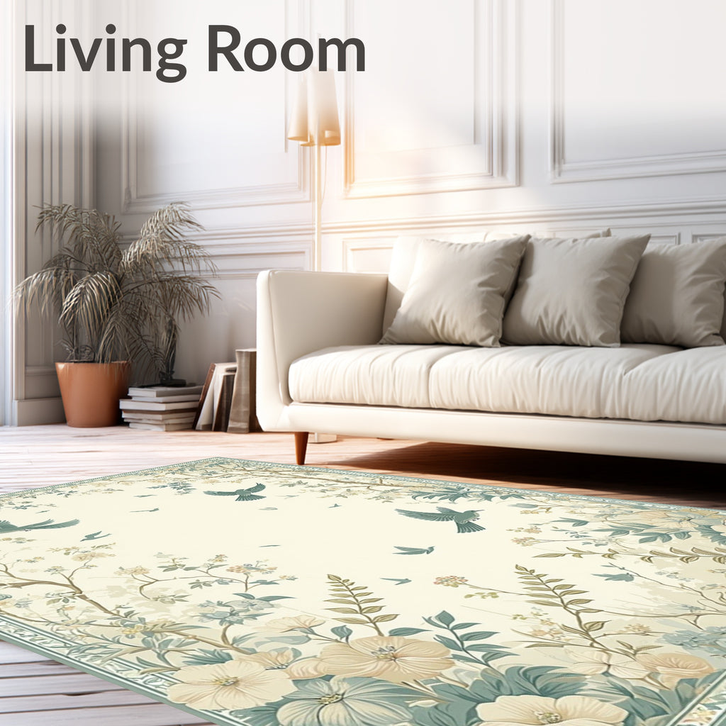 Whimsical Garden Birds Floral Design Rug
