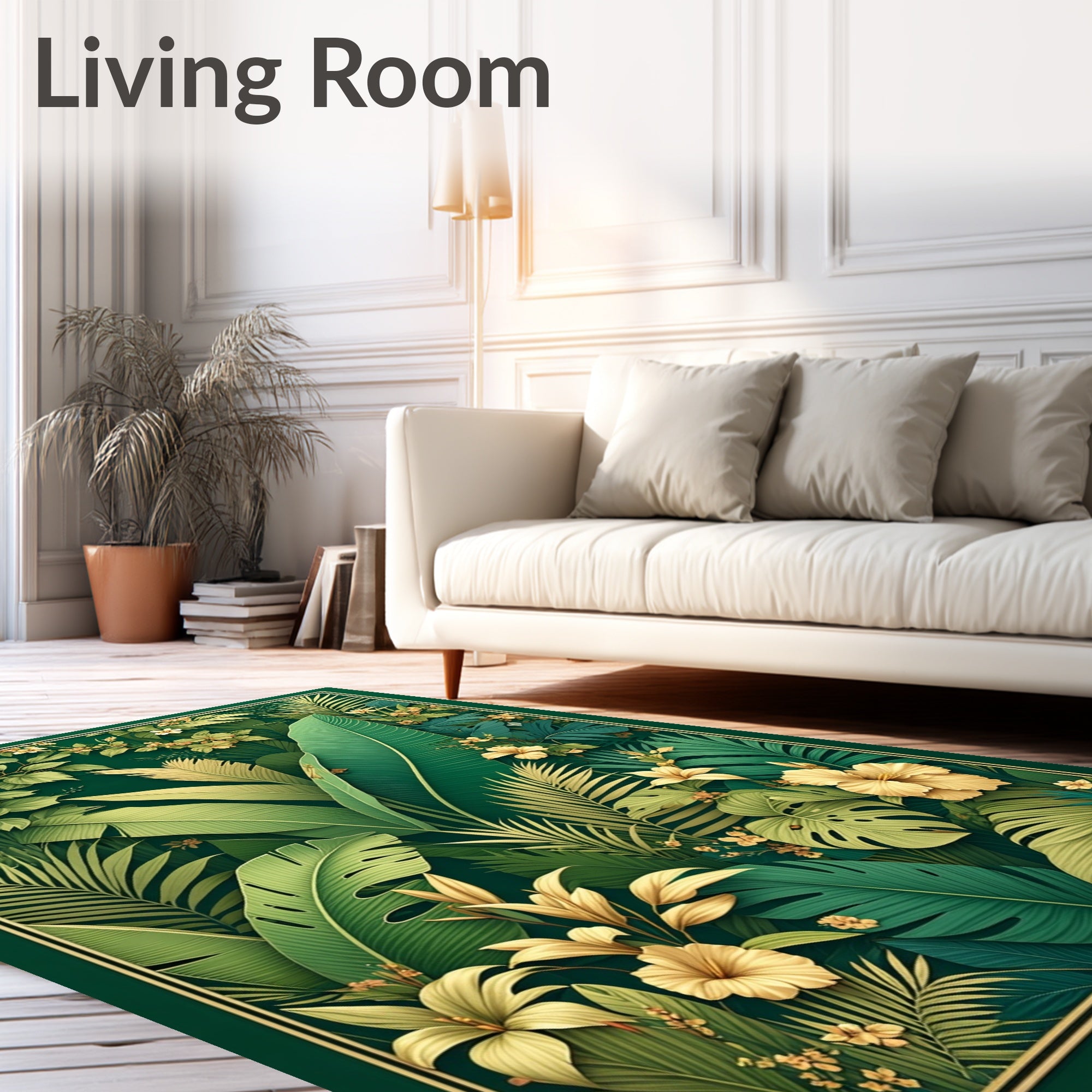 Lush Tropical Floral Botanical Design Rug