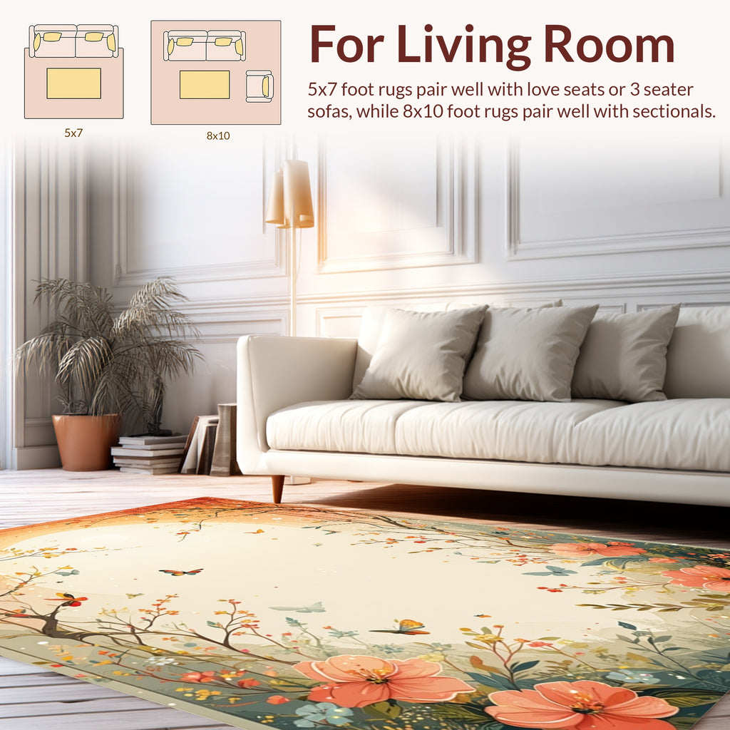 Spring Blossom Butterfly Garden Design Rug