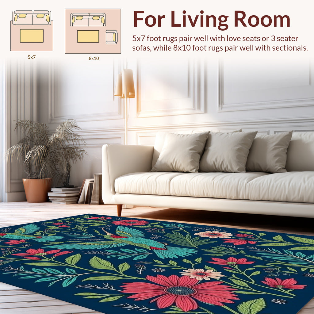 Hummingbirds and Tropical Flowers Pattern Rug