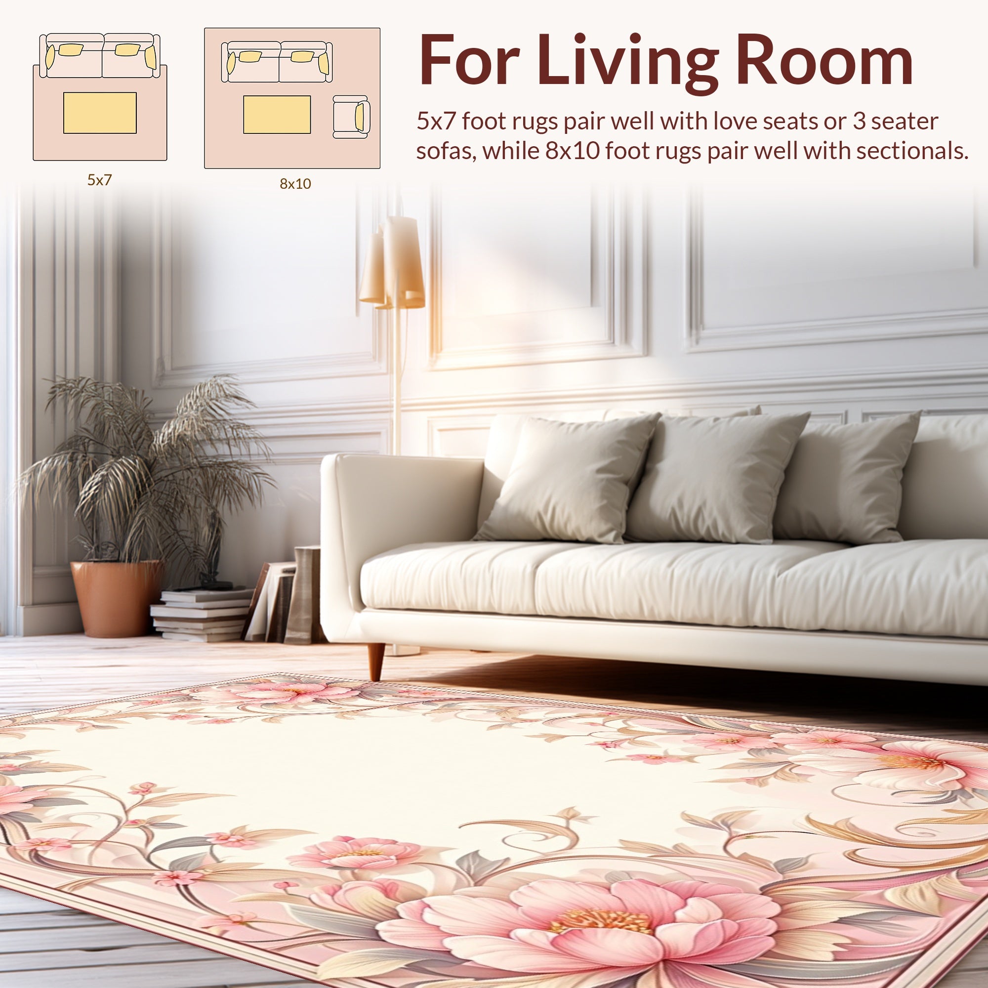 Soft Pink Floral Vines Rug