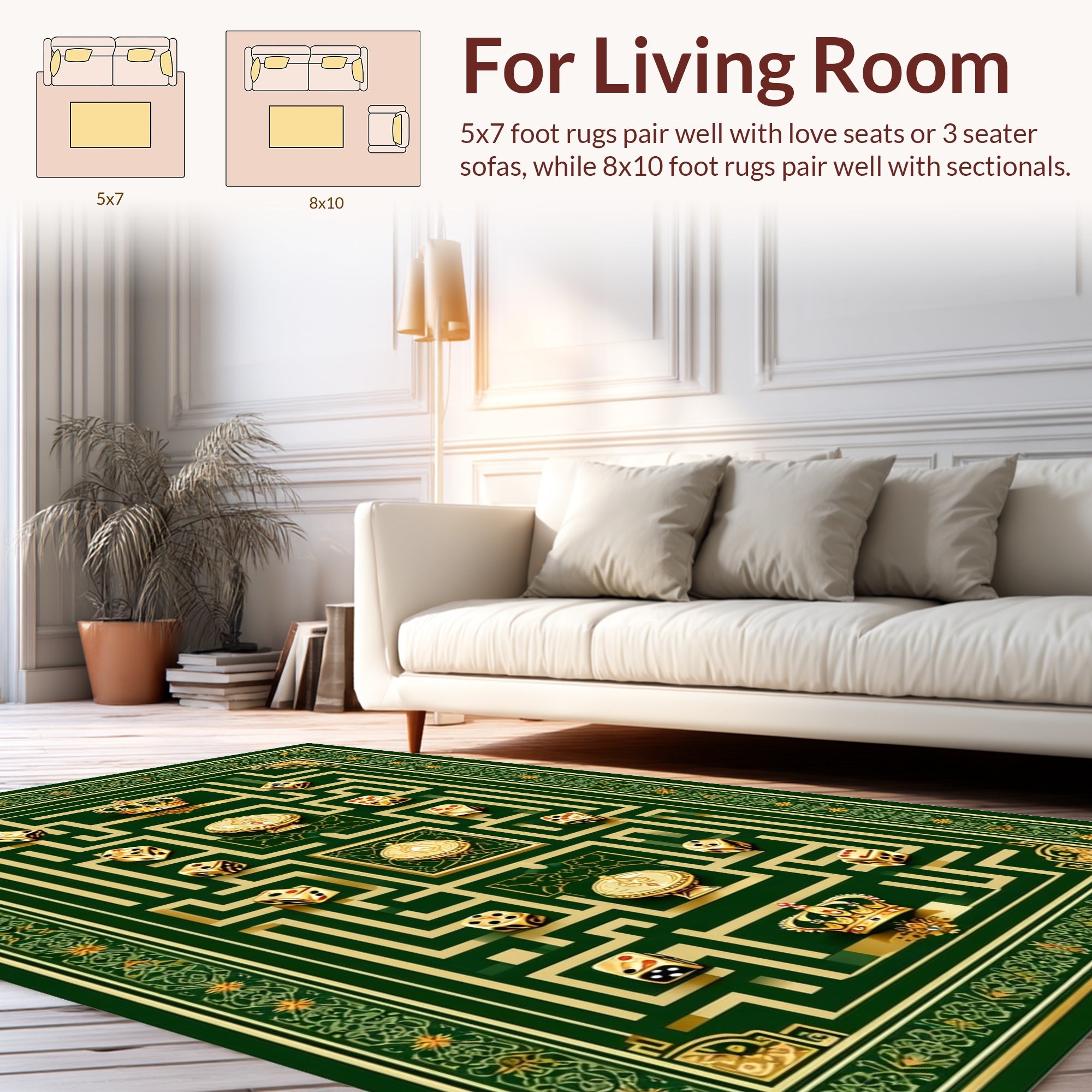 Golden Dice Chessboard Maze Pattern Rug