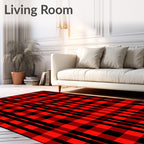 Bold Red Black Plaid Weave Rug