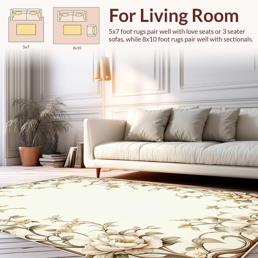 Delicate Floral Vine Border Design Rug