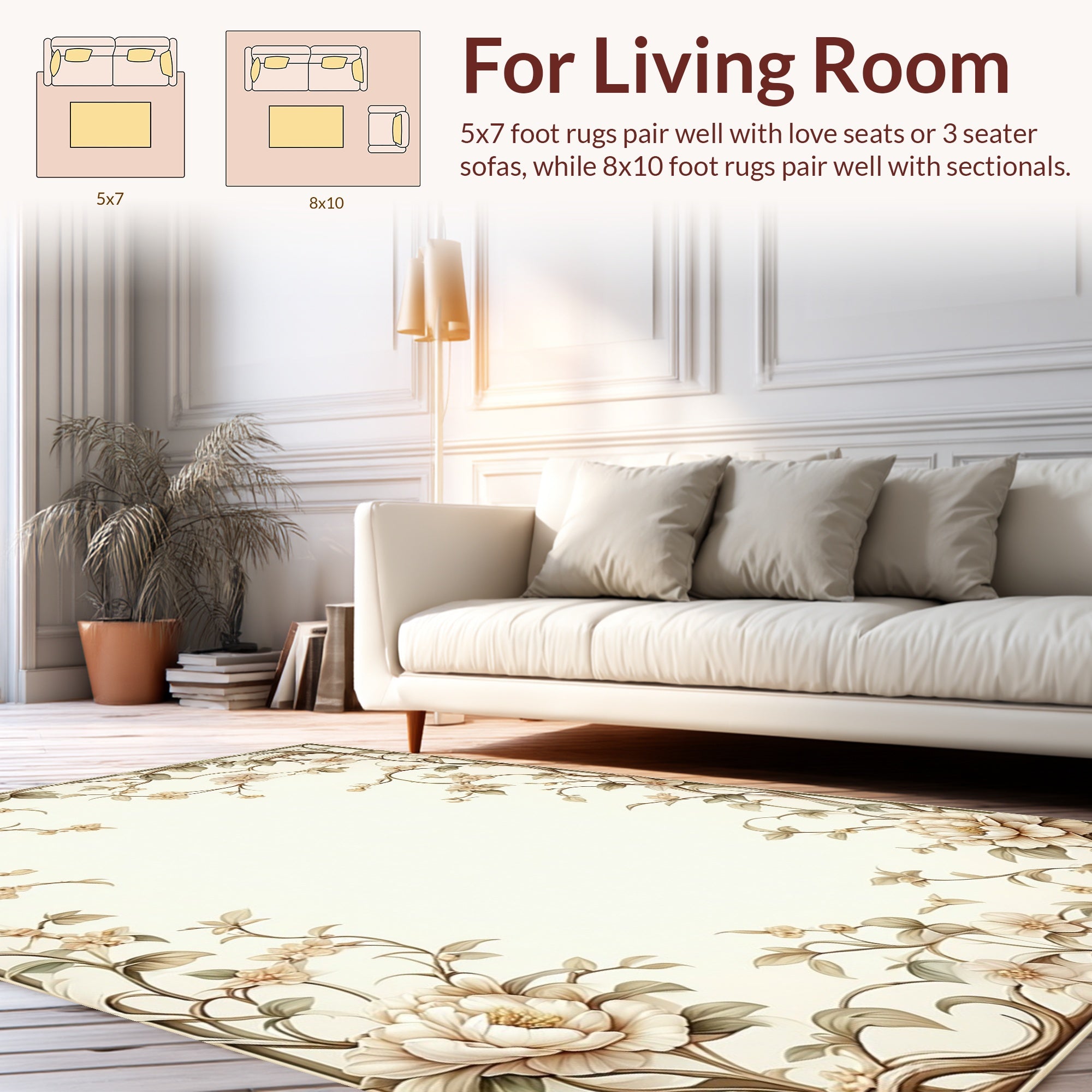 Delicate Floral Vine Border Design Rug