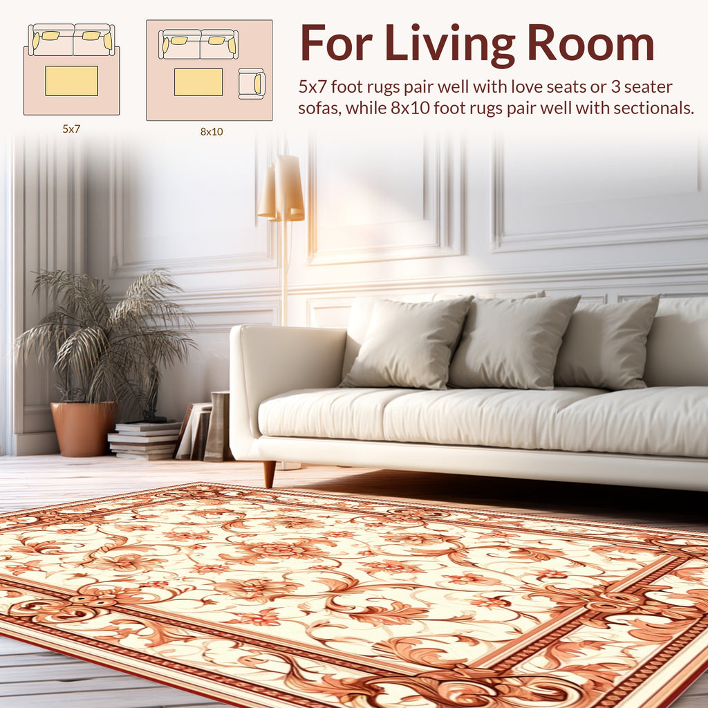Elegant Floral Scroll Pattern Rug