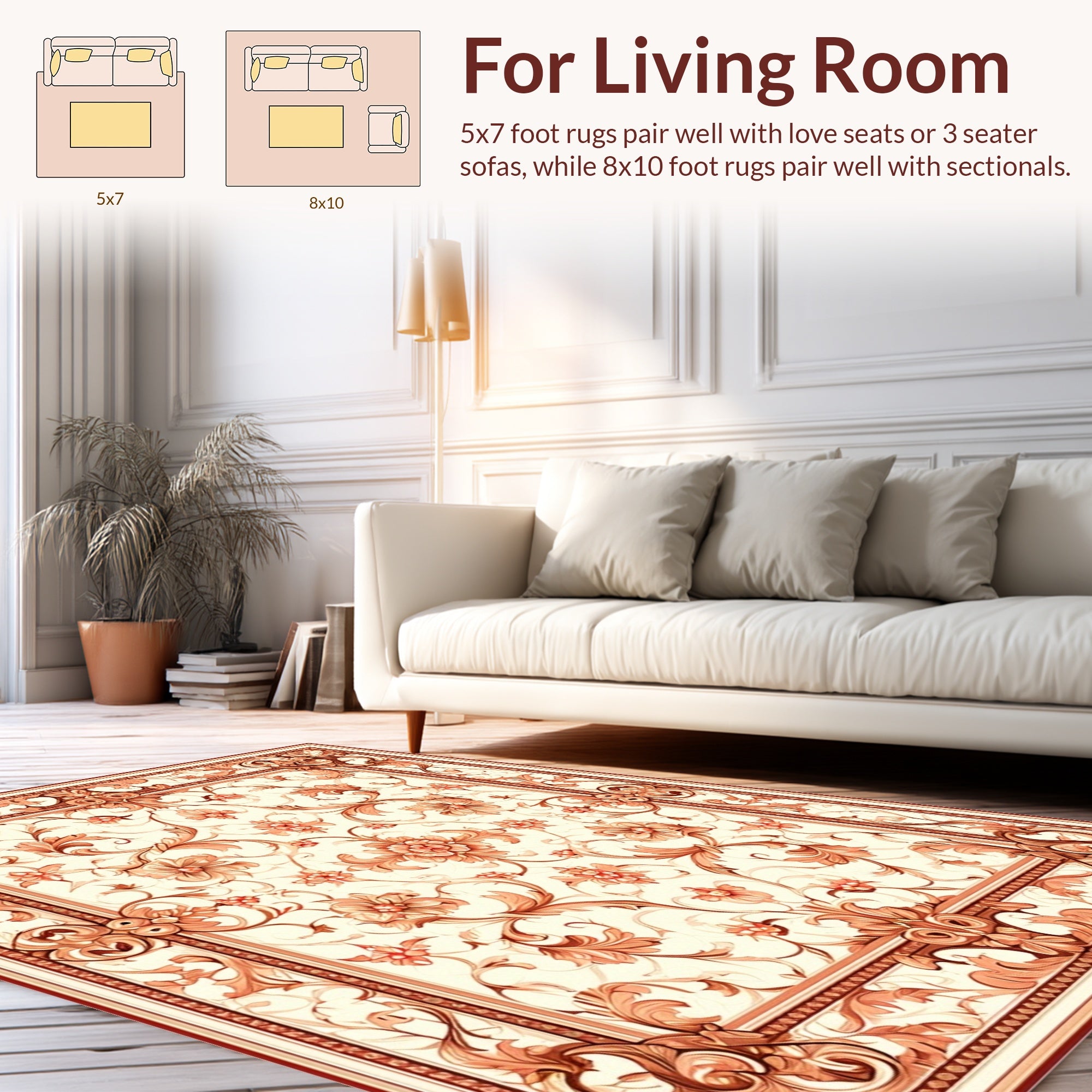 Elegant Floral Scroll Pattern Rug