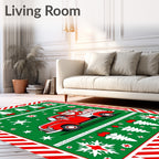 Vintage RedTruck Santa Hat Christmas Snowflakes Rug
