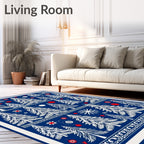 Hand Drawn White Christmas Trees Navy Rug