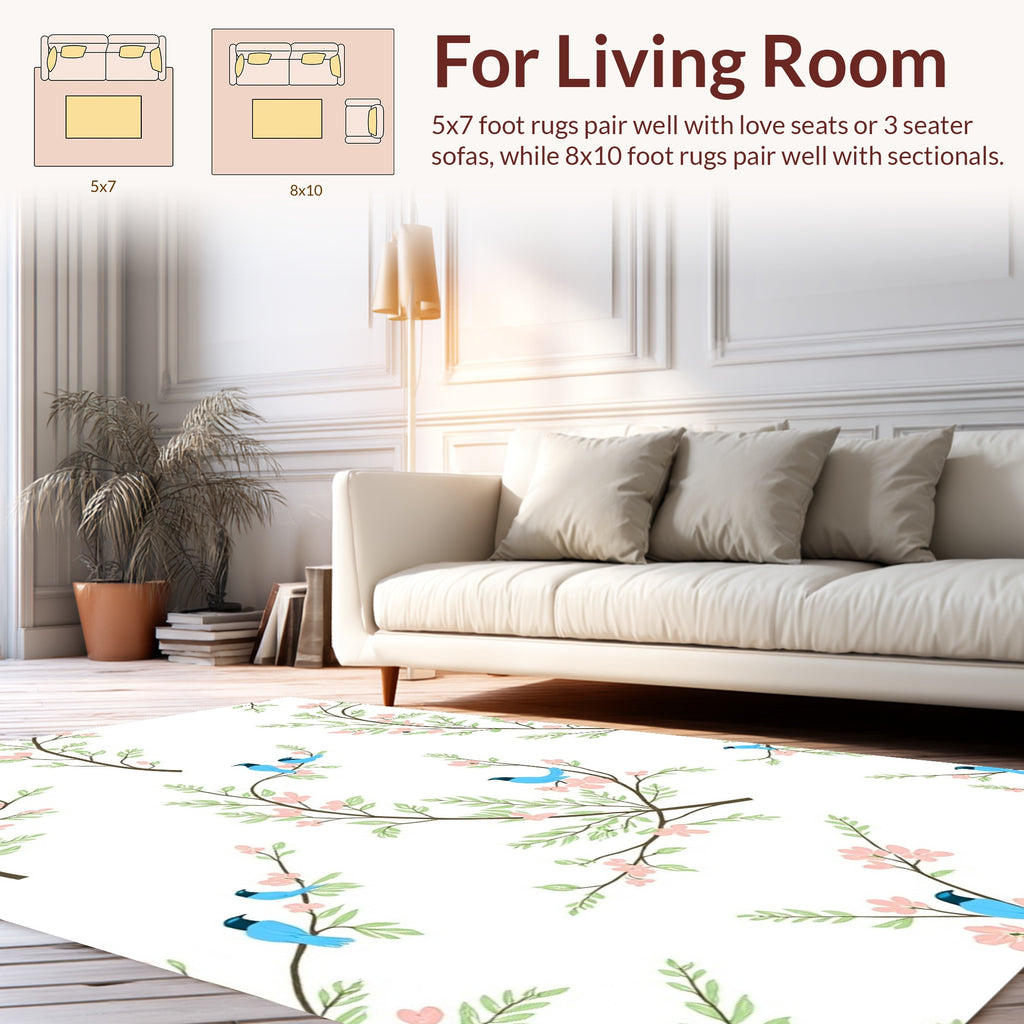 Birds on Branch with Cherry Blossoms Rug