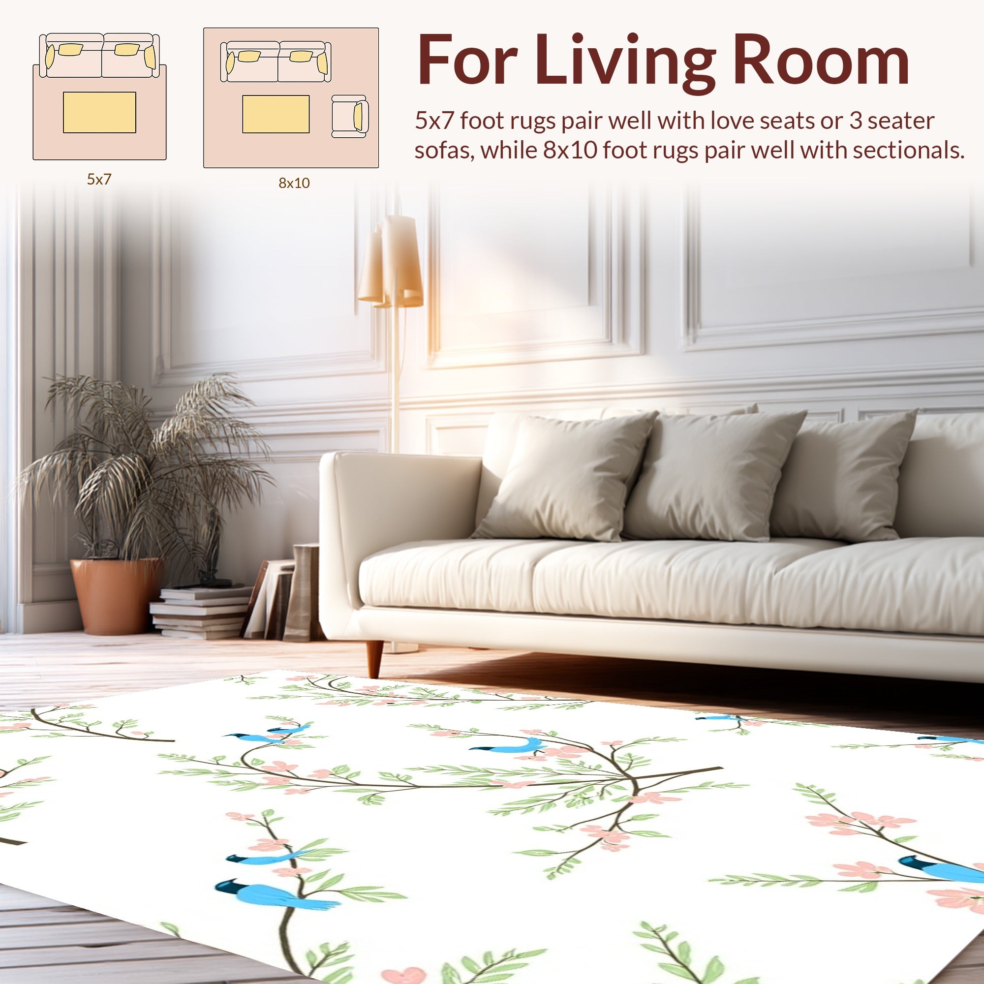 Birds on Branch with Cherry Blossoms Rug