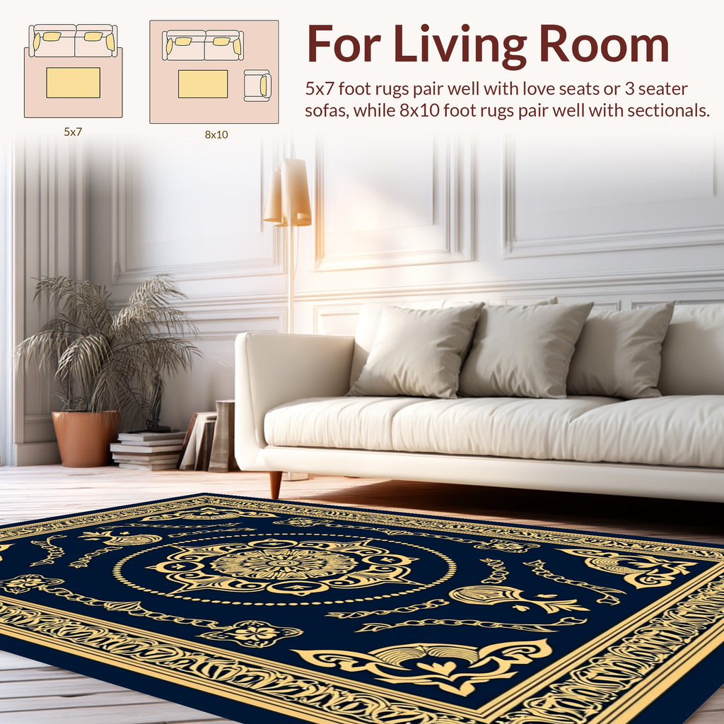 Elegant Gold Floral Border Rug