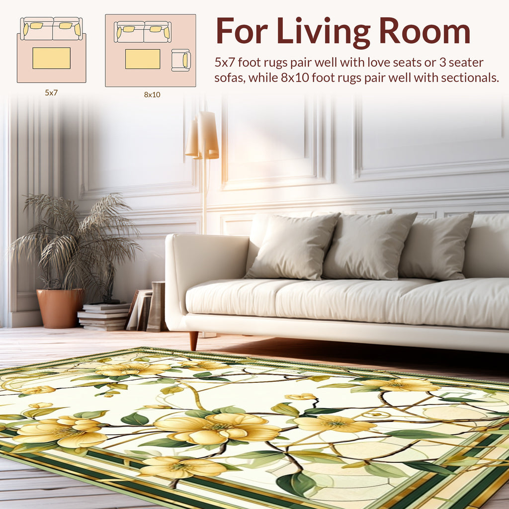 Yellow Floral Stained Glass Pattern Rug