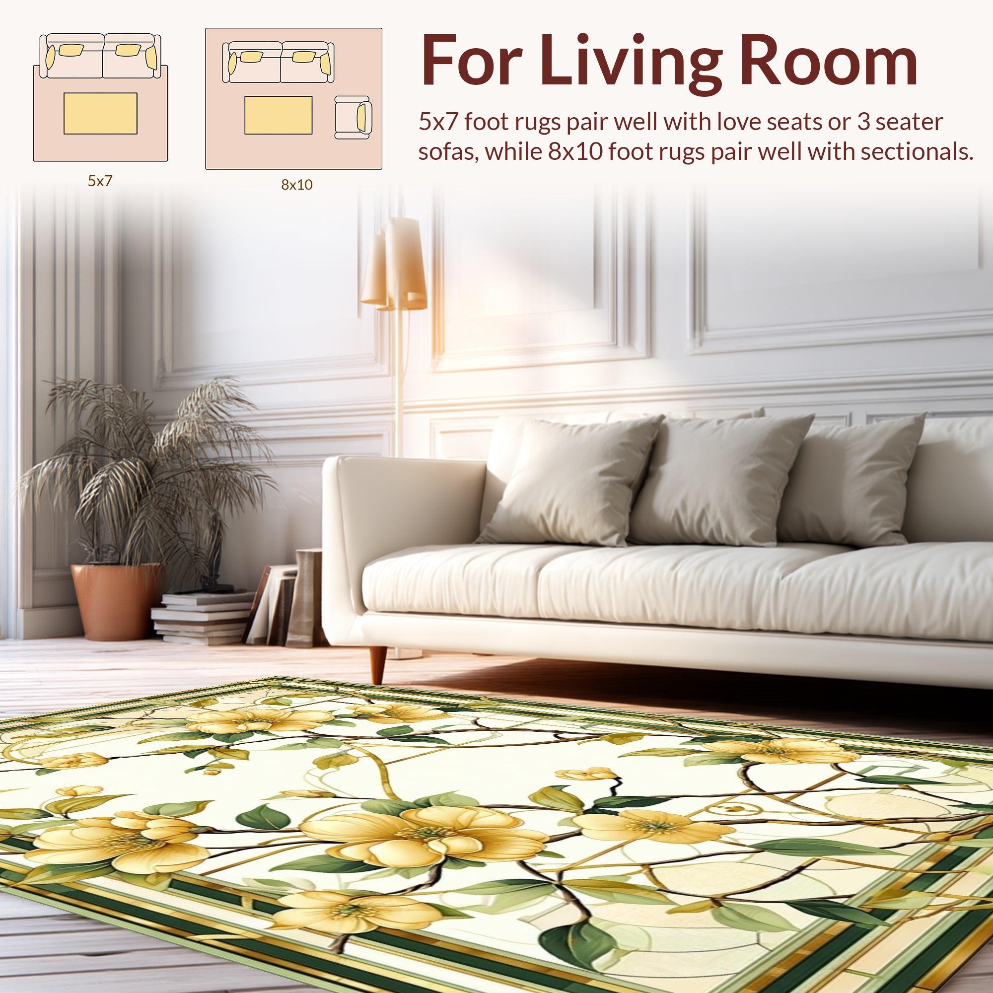 Yellow Floral Stained Glass Pattern Rug