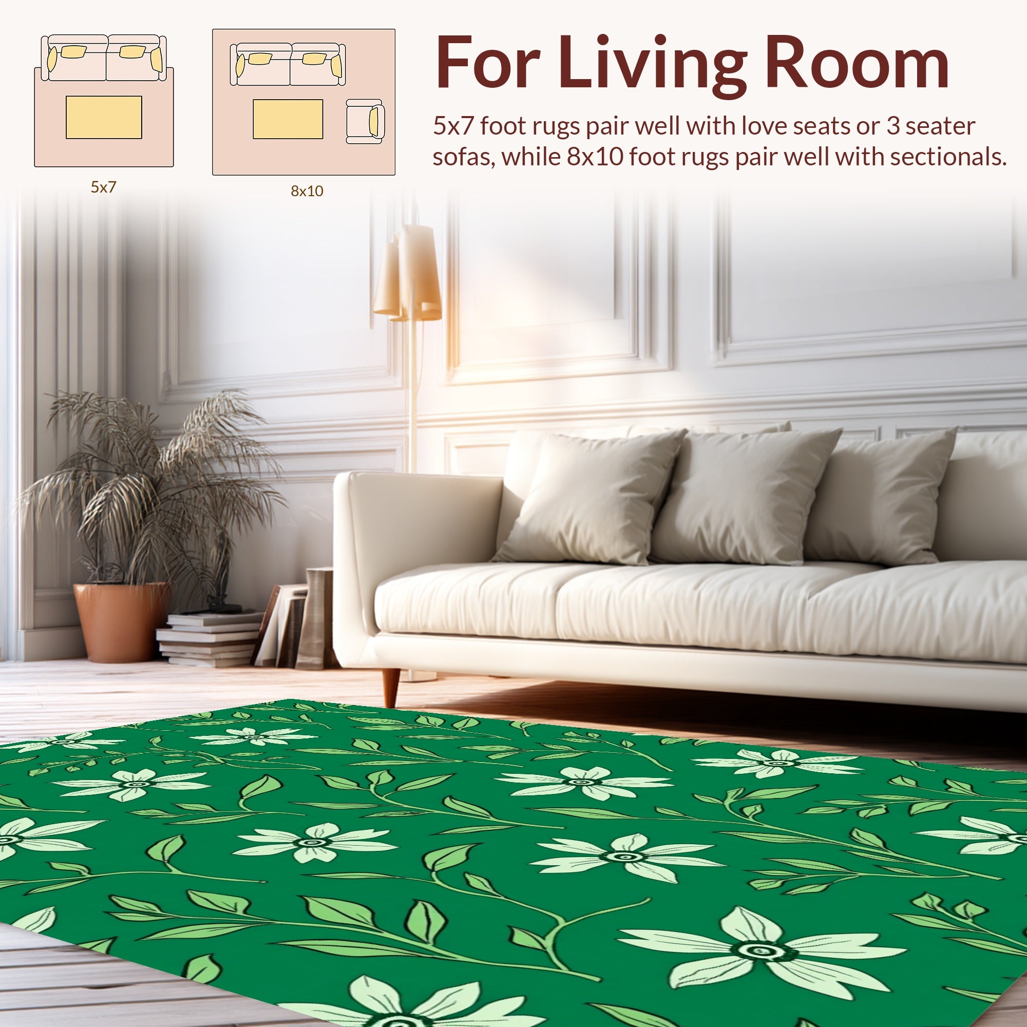 Green Floral Vines Pattern Rug