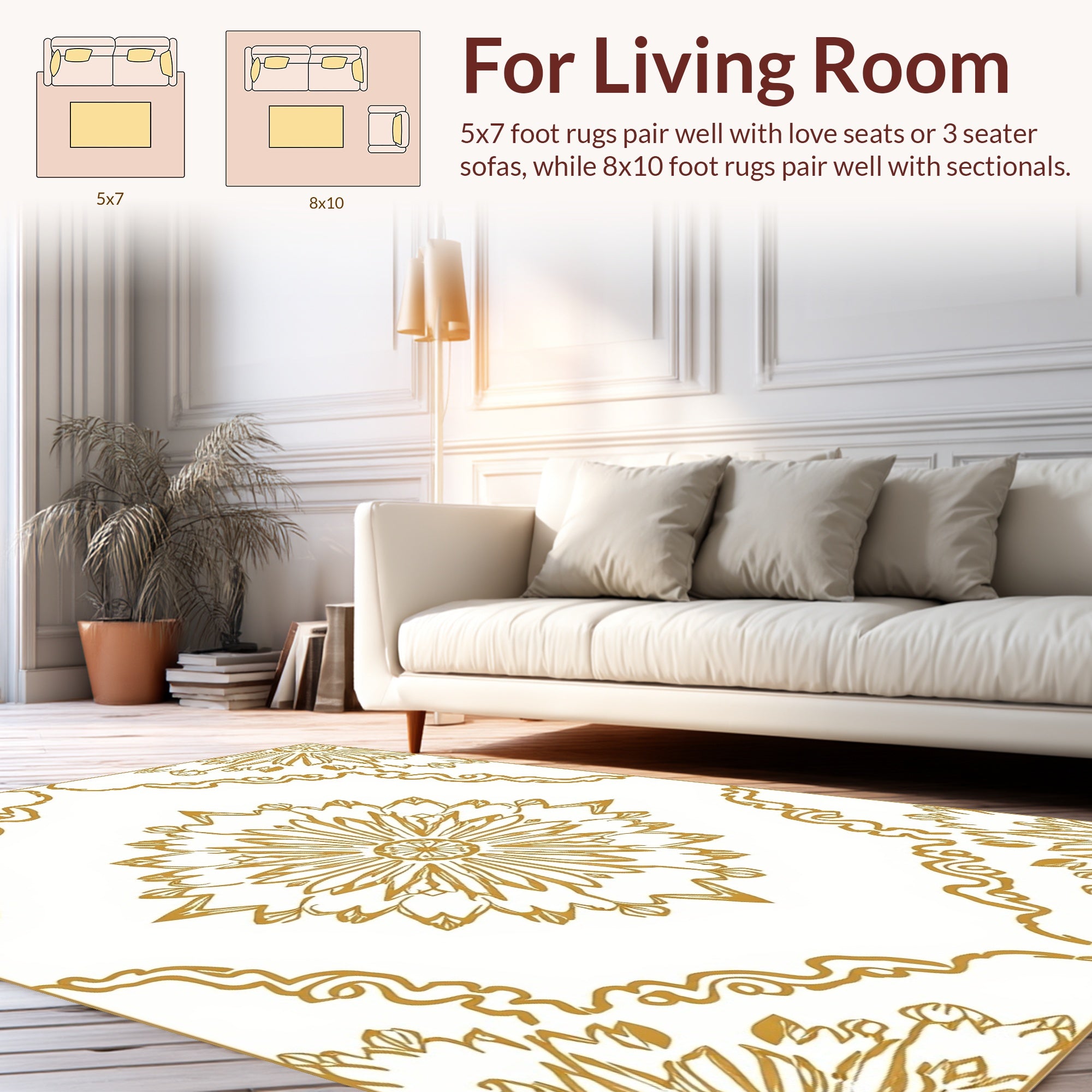 Golden Floral Medallion Pattern Rug