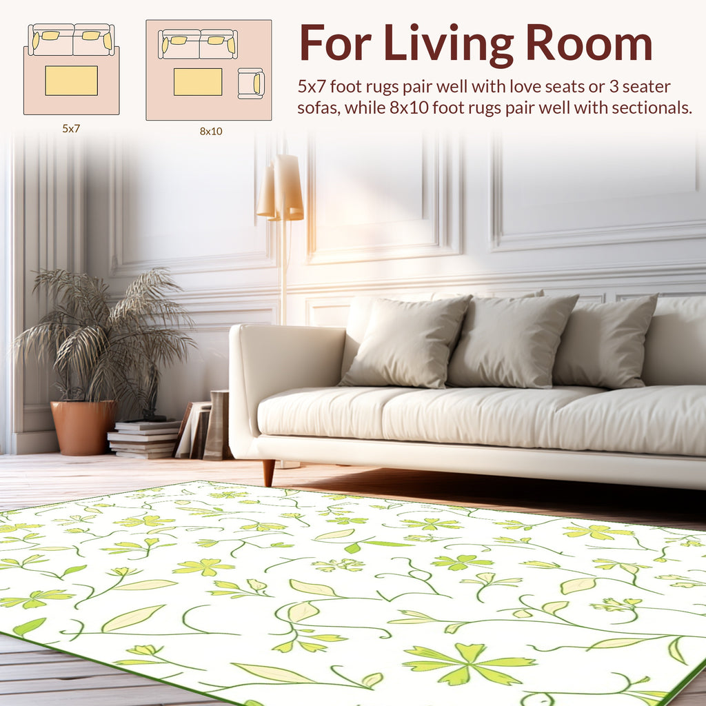 Delicate Green Floral Vine Pattern Rug