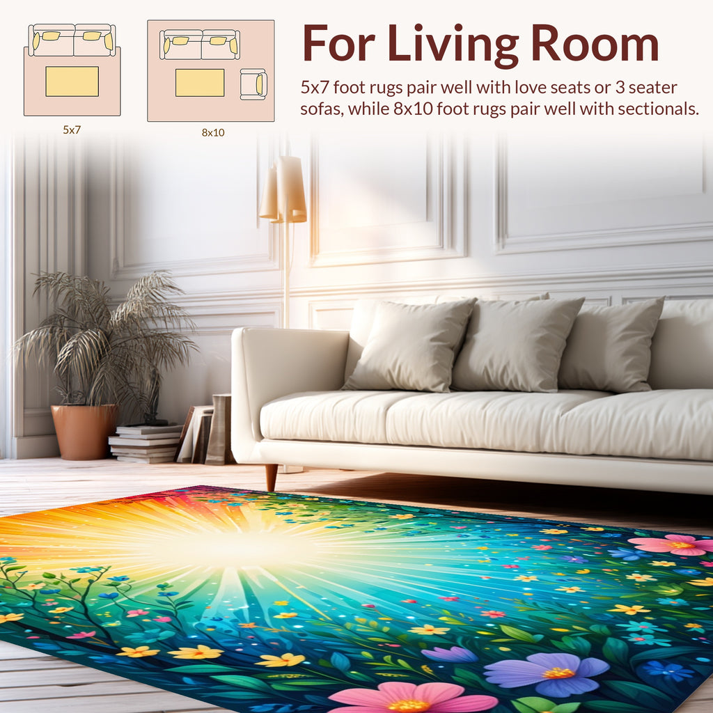 Vibrant Sunburst Floral Meadow Design Rug