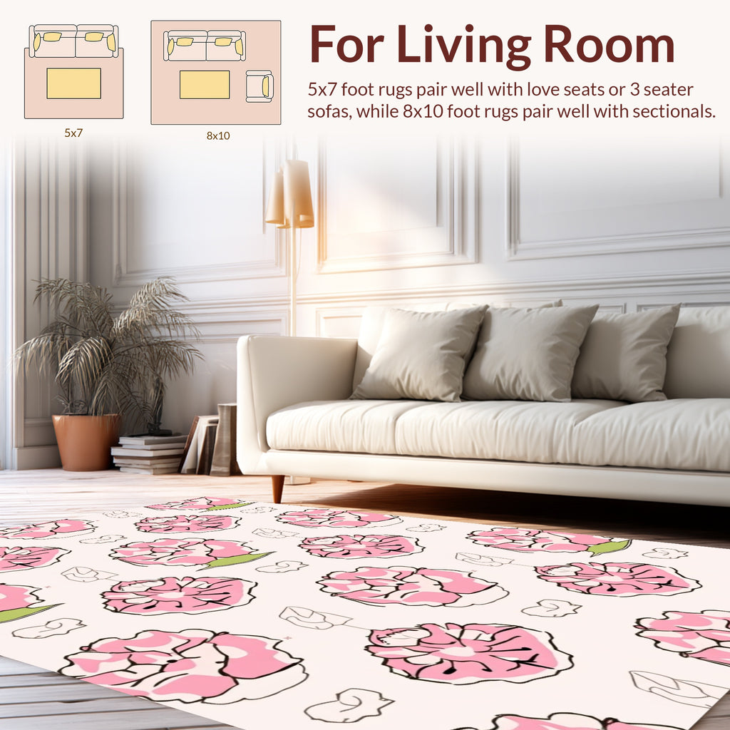 Pink Floral Outline Pattern Rug
