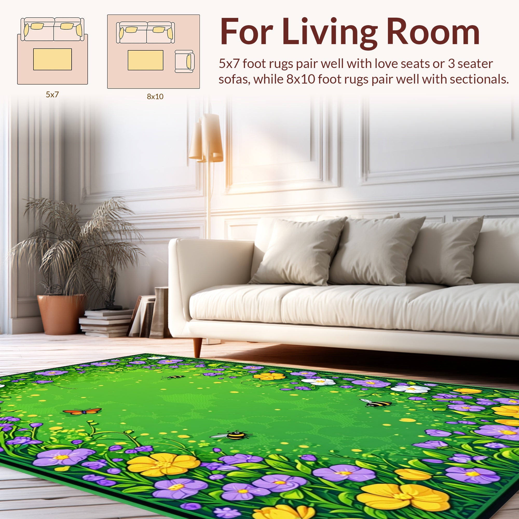 Whimsical Meadow Garden Floral Design Rug