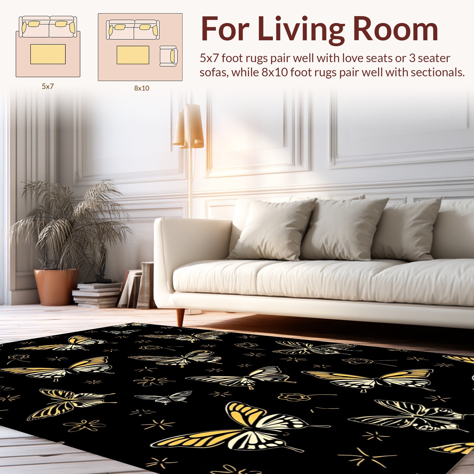 Golden Butterfly Art Deco Pattern Rug