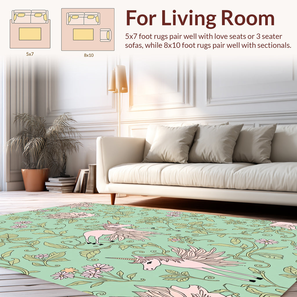Pink Unicorn Floral Vine Pattern Rug