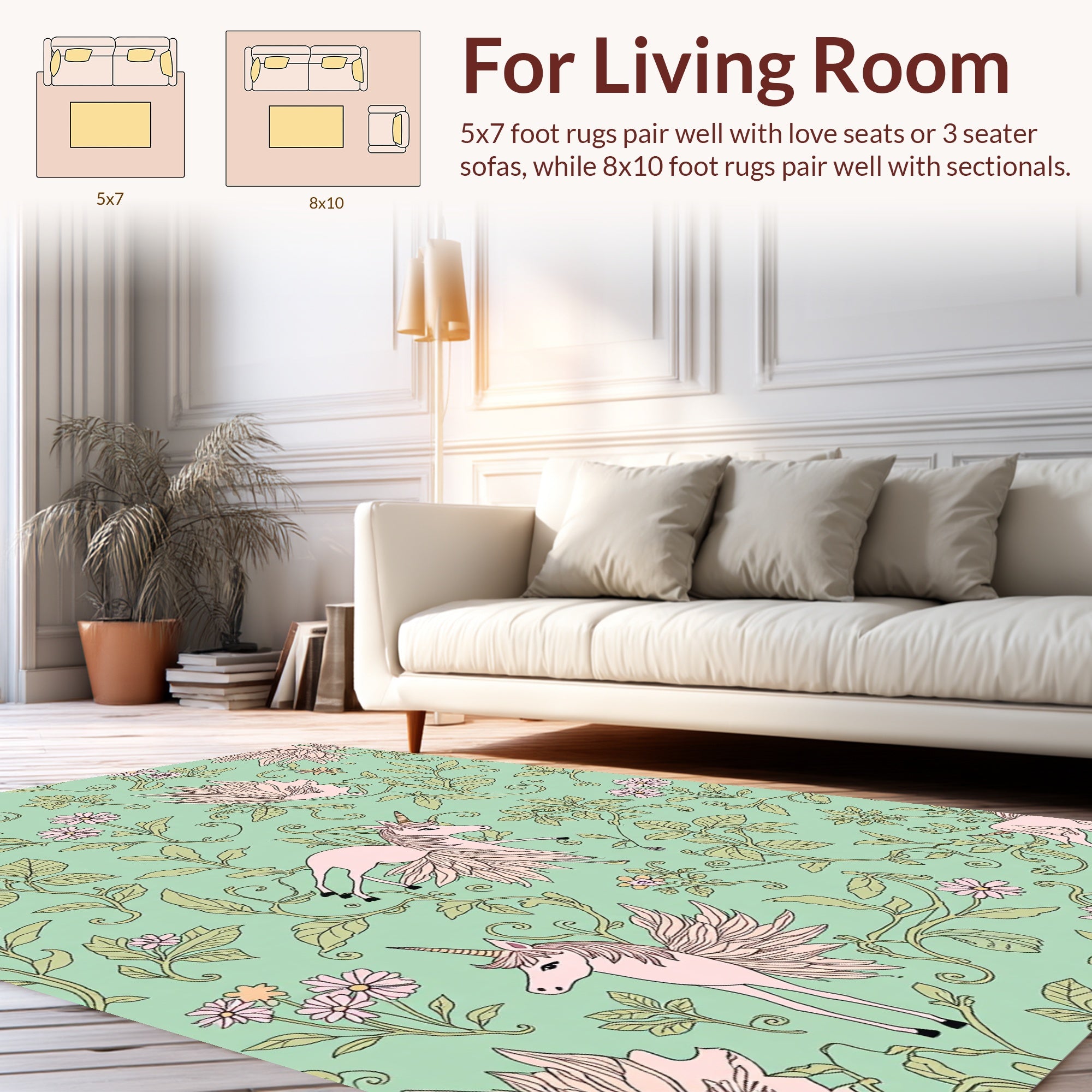 Pink Unicorn Floral Vine Pattern Rug