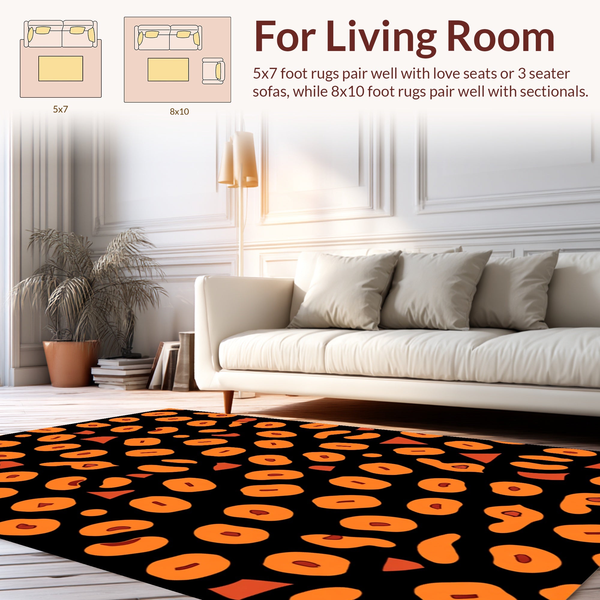 Bold Orange Black Abstract Pattern Rug