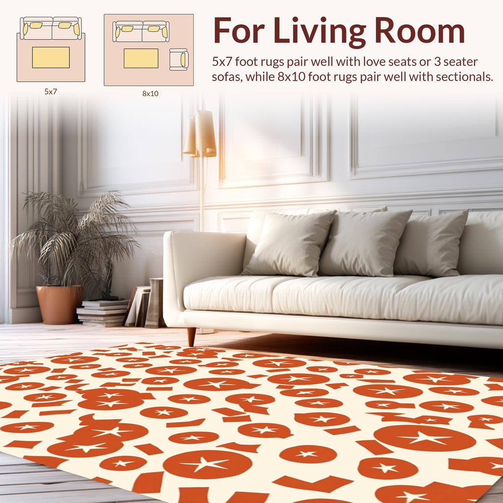 Red Starburst Scattered Abstract Pattern Rug