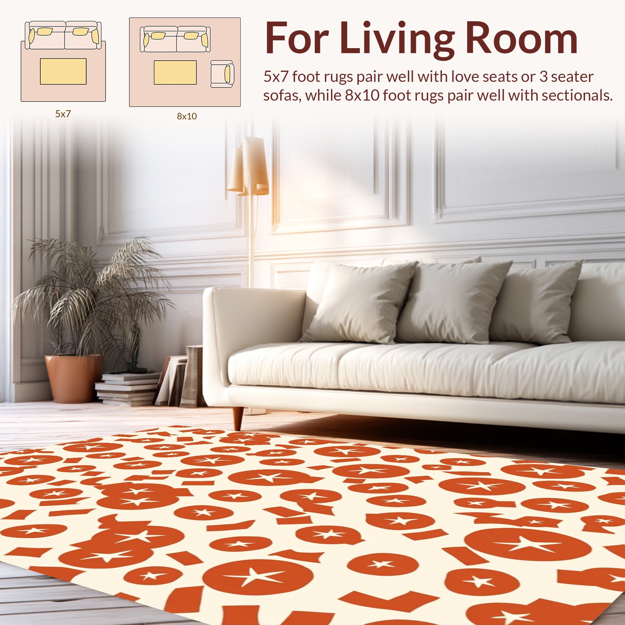 Red Starburst Scattered Abstract Pattern Rug