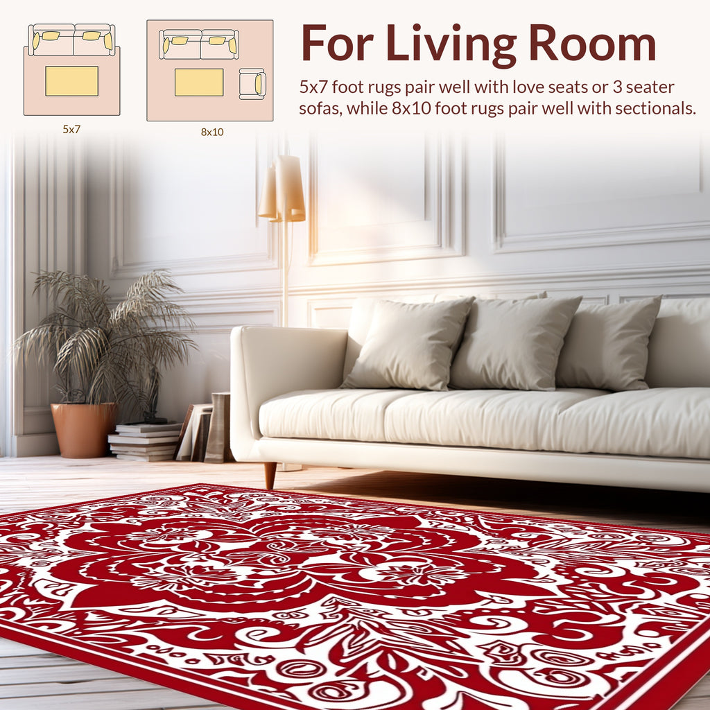 Red And White Intricate Floral Pattern Rug