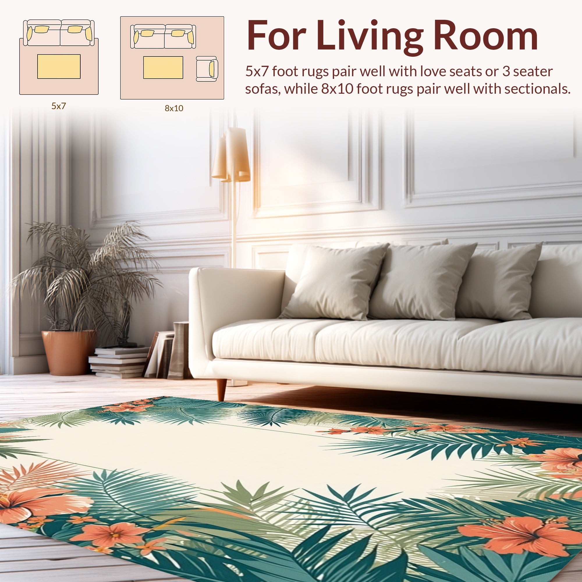 Tropical Palm Leaf Hibiscus Floral Design Rug