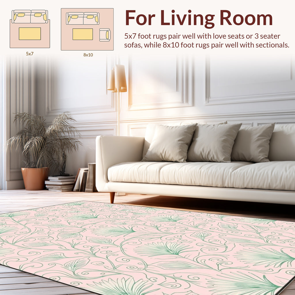 Soft Pink Floral Vine Pattern Rug
