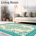 Teal Flourish Medallion Cream Rug