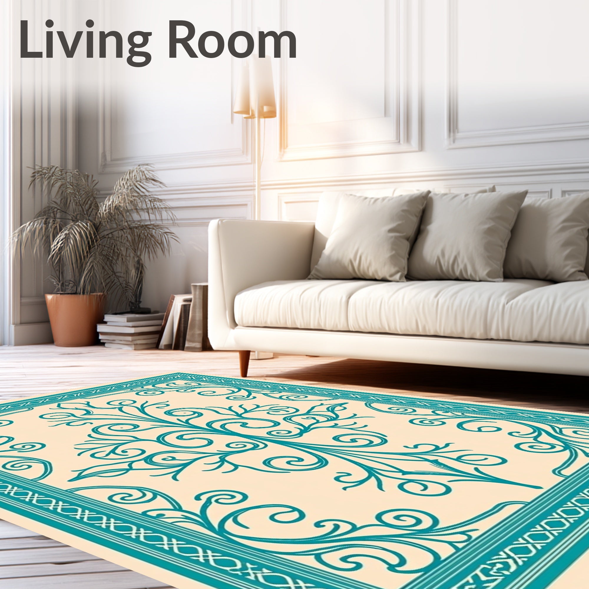 Teal Flourish Medallion Cream Rug