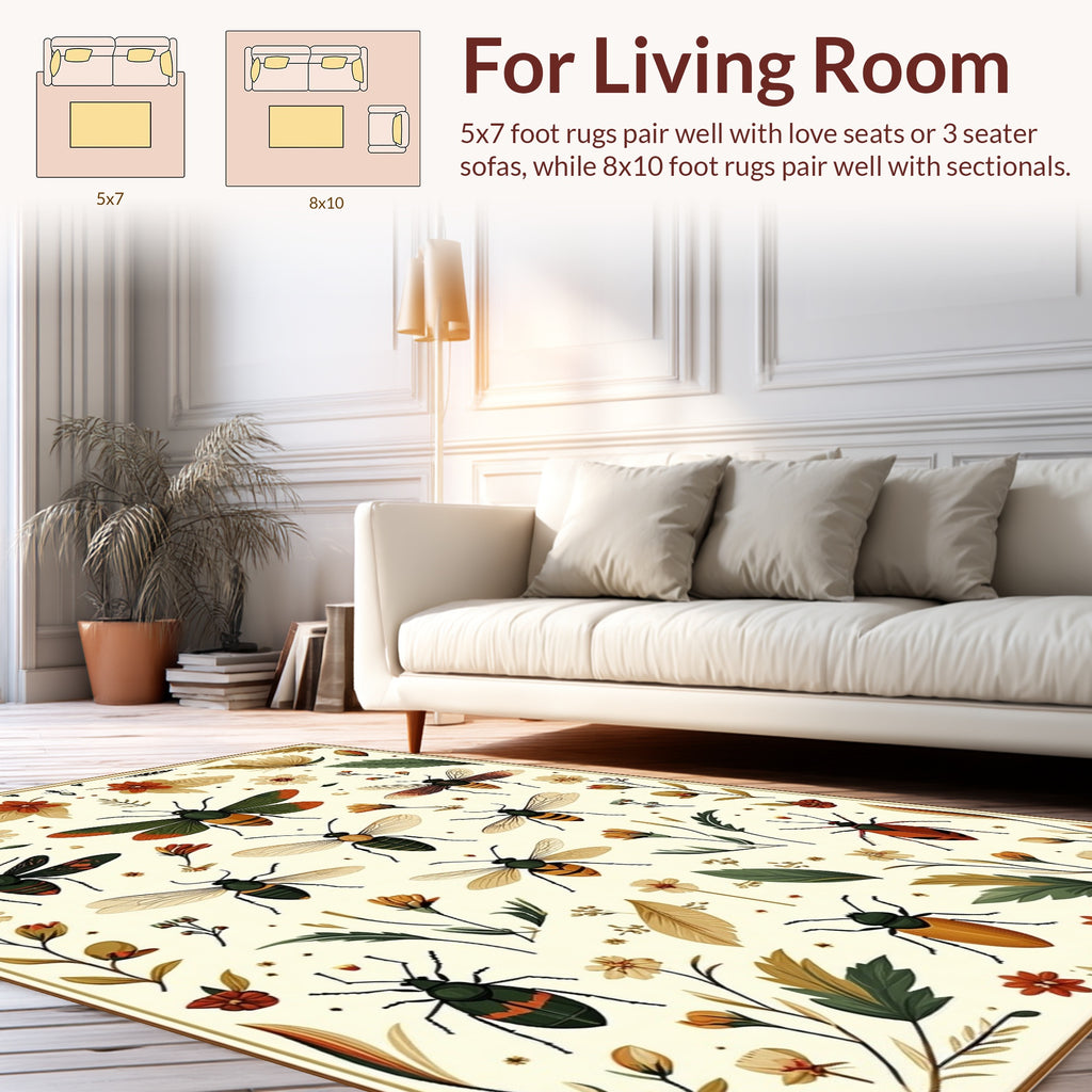 Whimsical Insect Floral Pattern Design Rug