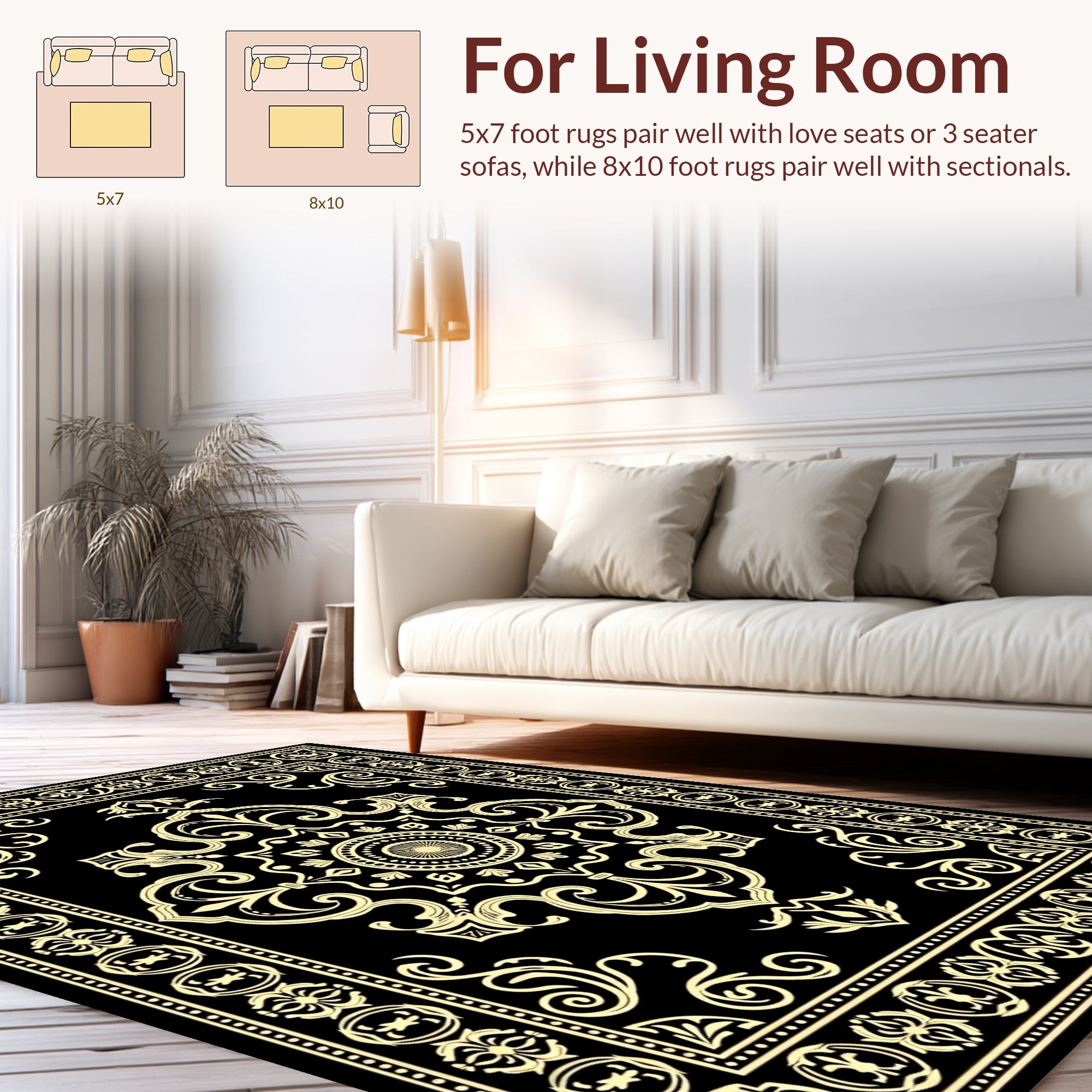 Black Gold Intricate Floral Medallion Rug